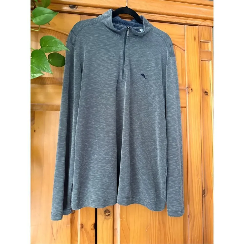 Tommy Bahama Sweater Mens  Logo Quarter Zip Lightweight Pullover SZ XL